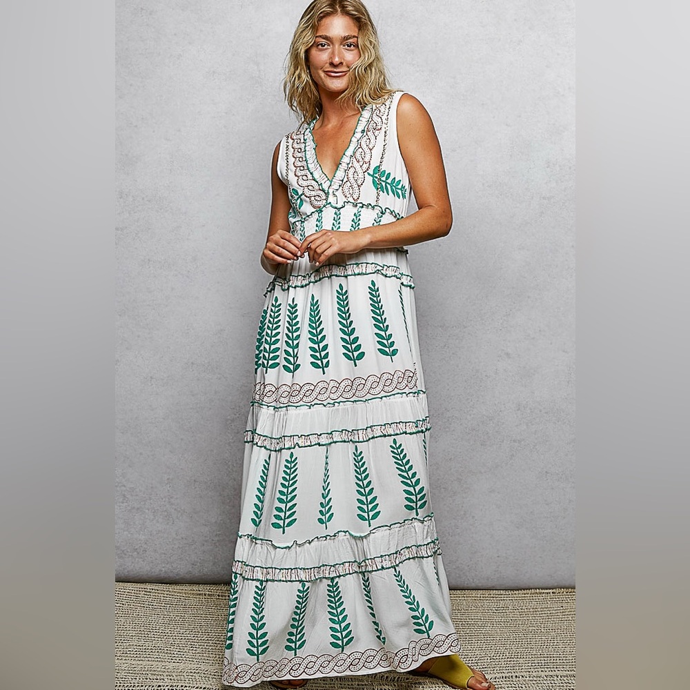 🌟SUMMER SALE🌟Ivory+Teal Multi Maxi Dress - Picture 2 of 5